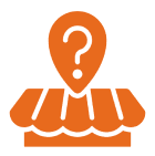 Question mark above an orange location icon.